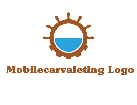 water in ship wheel and gear engineering logo icon