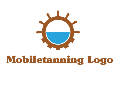 water in ship wheel and gear engineering logo icon
