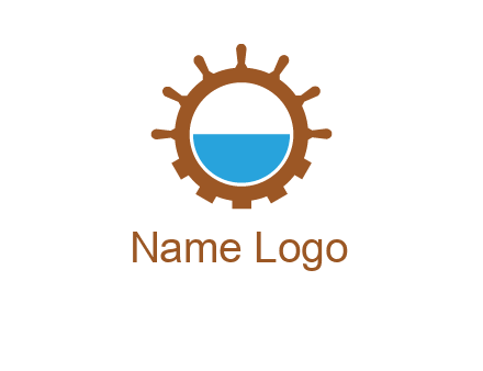 water in ship wheel and gear engineering logo icon