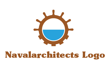 water in ship wheel and gear engineering logo icon