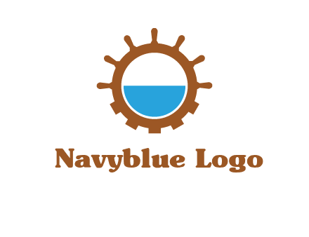 water in ship wheel and gear engineering logo icon