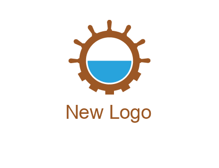 water in ship wheel and gear engineering logo icon