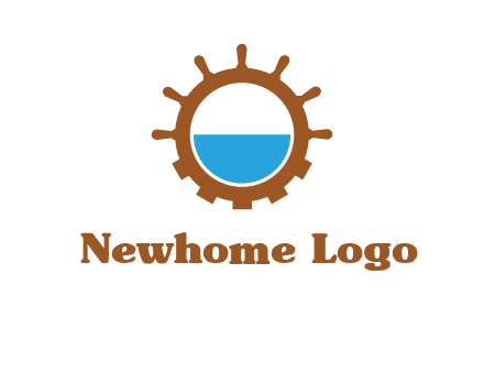 water in ship wheel and gear engineering logo icon