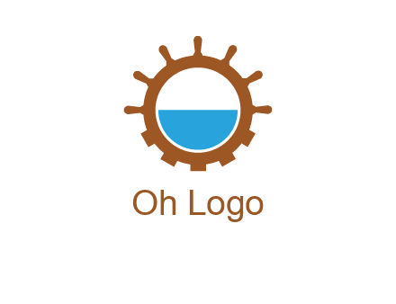 water in ship wheel and gear engineering logo icon