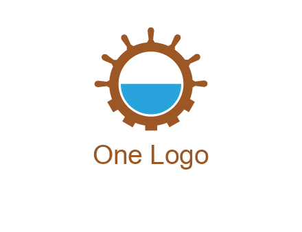 water in ship wheel and gear engineering logo icon