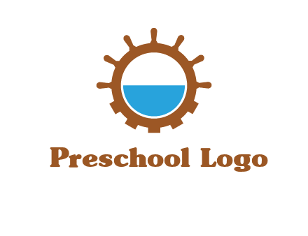 water in ship wheel and gear engineering logo icon