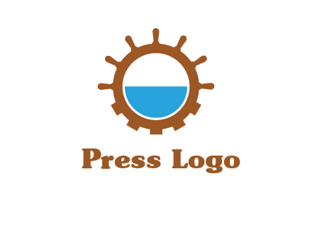 water in ship wheel and gear engineering logo icon