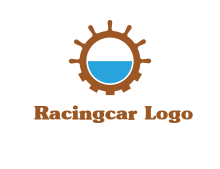 water in ship wheel and gear engineering logo icon