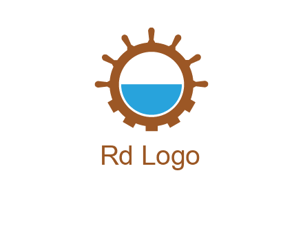 water in ship wheel and gear engineering logo icon