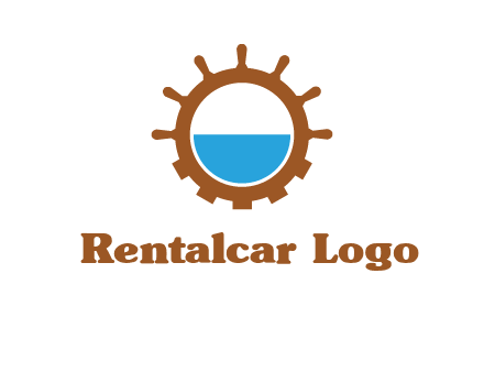 water in ship wheel and gear engineering logo icon