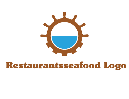 water in ship wheel and gear engineering logo icon