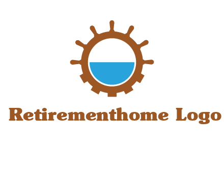 water in ship wheel and gear engineering logo icon