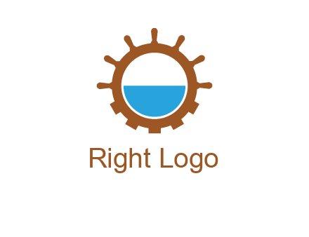 water in ship wheel and gear engineering logo icon