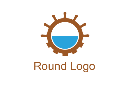 water in ship wheel and gear engineering logo icon
