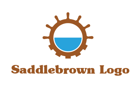 water in ship wheel and gear engineering logo icon