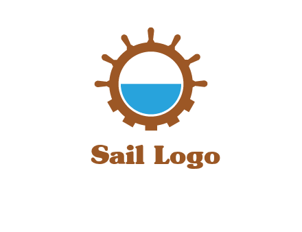 water in ship wheel and gear engineering logo icon