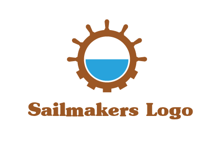 water in ship wheel and gear engineering logo icon