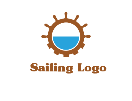 water in ship wheel and gear engineering logo icon