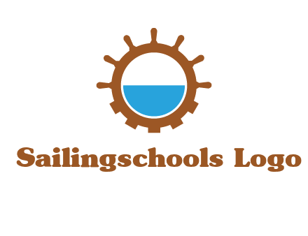 water in ship wheel and gear engineering logo icon