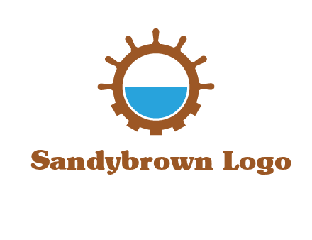 water in ship wheel and gear engineering logo icon