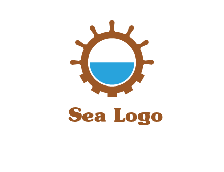 water in ship wheel and gear engineering logo icon