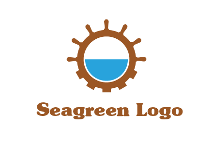 water in ship wheel and gear engineering logo icon