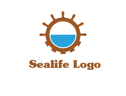 water in ship wheel and gear engineering logo icon