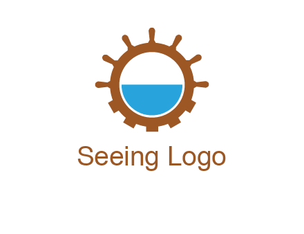water in ship wheel and gear engineering logo icon