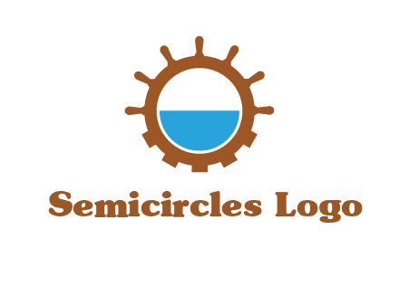 water in ship wheel and gear engineering logo icon