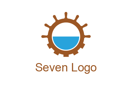 water in ship wheel and gear engineering logo icon