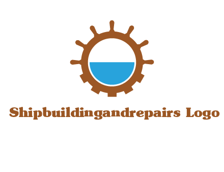 water in ship wheel and gear engineering logo icon