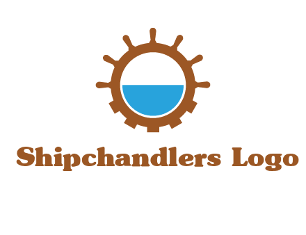 water in ship wheel and gear engineering logo icon