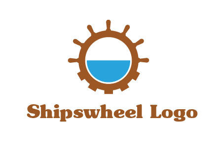 water in ship wheel and gear engineering logo icon