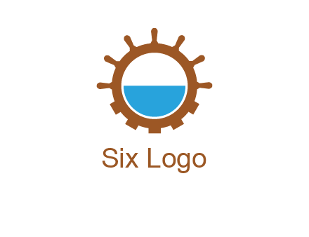 water in ship wheel and gear engineering logo icon
