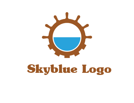 water in ship wheel and gear engineering logo icon