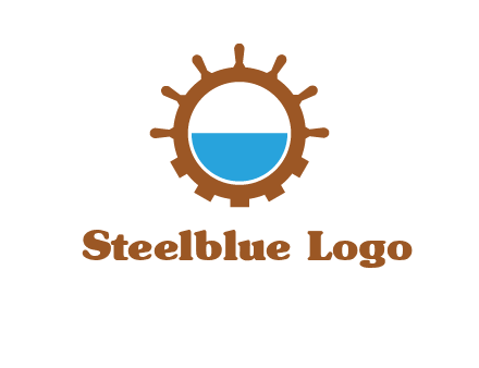 water in ship wheel and gear engineering logo icon