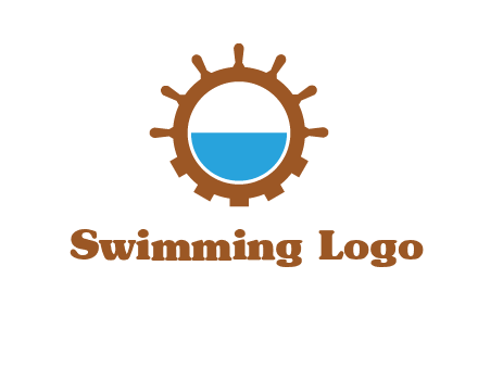 water in ship wheel and gear engineering logo icon