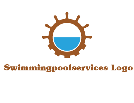 water in ship wheel and gear engineering logo icon