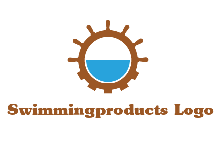 water in ship wheel and gear engineering logo icon