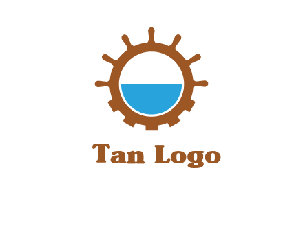 water in ship wheel and gear engineering logo icon