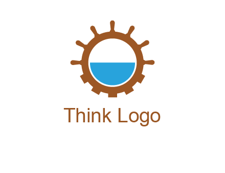 water in ship wheel and gear engineering logo icon