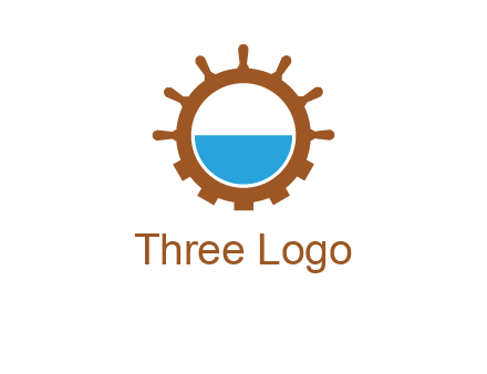 water in ship wheel and gear engineering logo icon