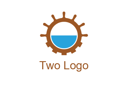 water in ship wheel and gear engineering logo icon