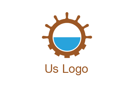 water in ship wheel and gear engineering logo icon