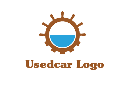 water in ship wheel and gear engineering logo icon