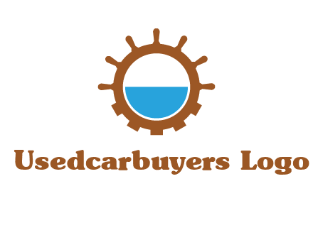 water in ship wheel and gear engineering logo icon