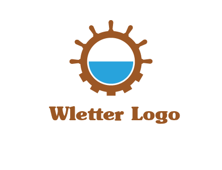 water in ship wheel and gear engineering logo icon