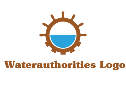 water in ship wheel and gear engineering logo icon