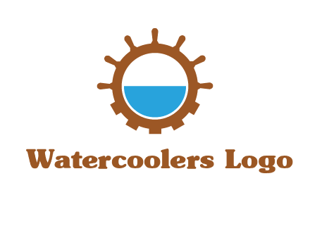 water in ship wheel and gear engineering logo icon