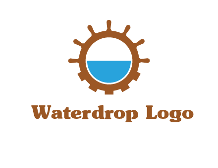 water in ship wheel and gear engineering logo icon